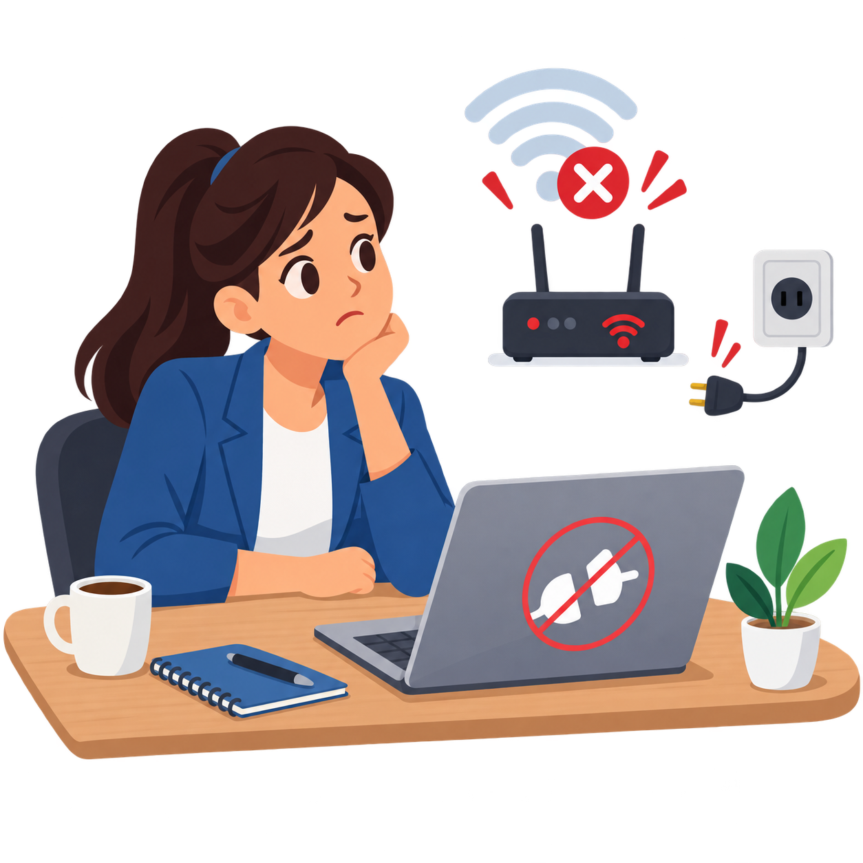 Illustration of power or internet loss during work